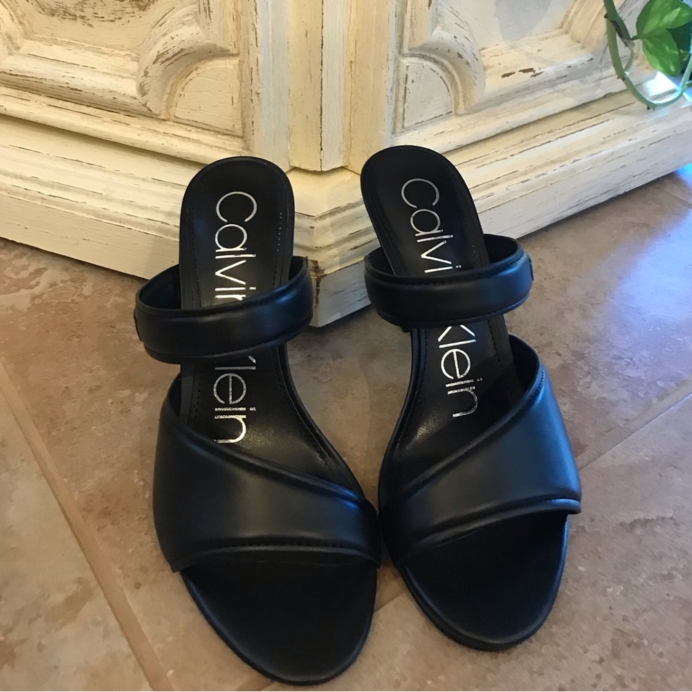 *Calvin Klein* Black Strap Heeled Sandal Pumps (Size 7M)